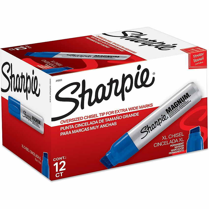 Sharpie Magnum Permanent Marker 15.87 mm Jumbo Chisel Marker Point - Blue Ink - Silver Plastic Barrel - Felt Tip - 12 / Box (44003BX)