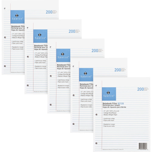 100 Sheets - Ruled Red Margin - 16 lb Basis Weight - 8 1/2" x 11" - White Paper - Subject - 1000 / Bundle-82110BD-Office Supplies