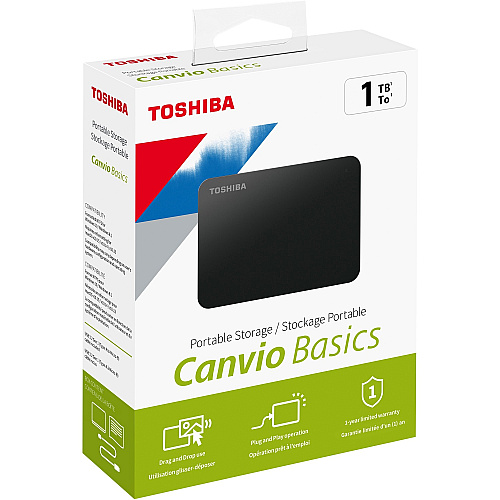 Toshiba Canvio Basics 1 TB Hard Drive - External - Black USB 3.0 - 1 Year Warranty - 1 (HDTB410XK3AA)