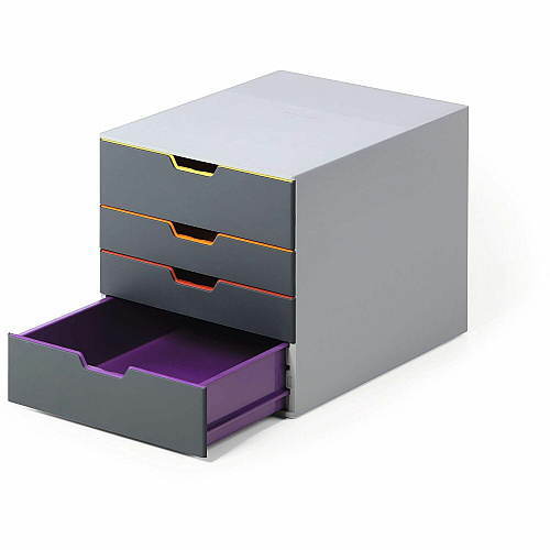 DURABLE VARICOLOR 4 4 Drawer(s) - 11" Height x 11.50" Width x 14" Depth - Desktop - See-through Window, Non-skid Feet, Stackable - Gray - Plastic - 1 Each (760427)