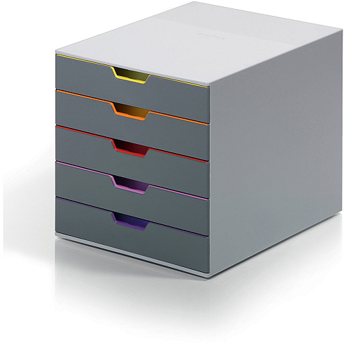 DURABLE&reg; VARICOLOR&reg; Desktop 5 Drawer Organizer 5 Drawer(s) - 11" Height x 11.50" Width x 14" Depth - Label Holder, Stackable, Non-slip Feet - Gray - Acrylonitrile Butadiene Styrene (ABS) - 1 Each (760527)