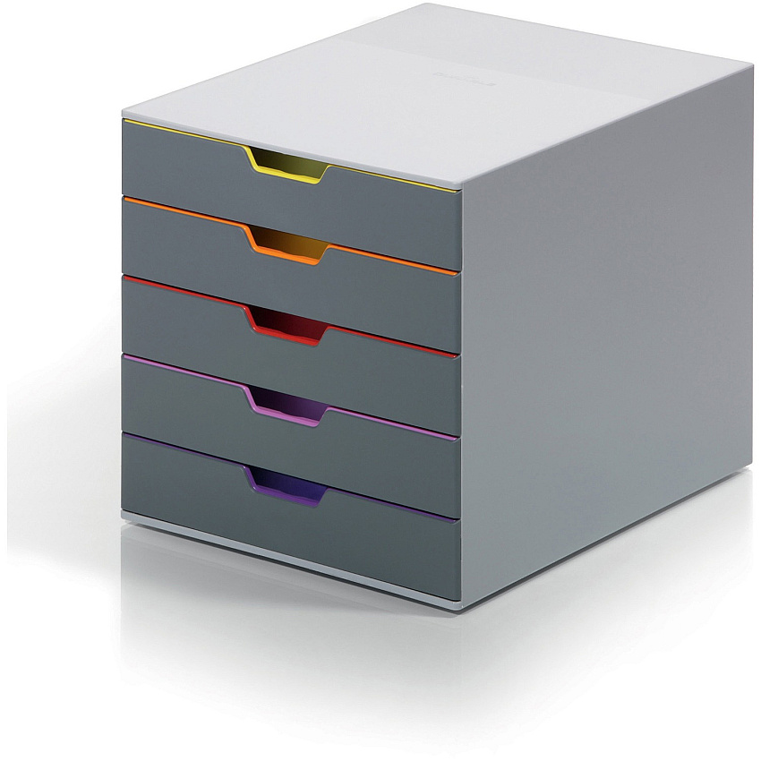 DURABLE&reg; VARICOLOR&reg; Desktop 5 Drawer Organizer 5 Drawer(s) - 11" Height x 11.50" Width x 14" Depth - Label Holder, Stackable, Non-slip Feet - Gray - Acrylonitrile Butadiene Styrene (ABS) - 1 Each (760527)