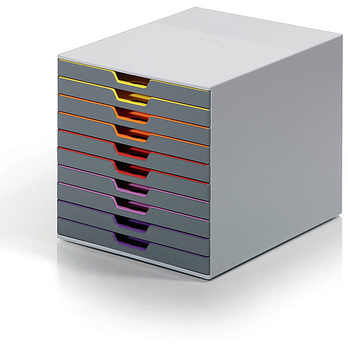 DURABLE&reg; VARICOLOR&reg; Desktop 10 Drawer Organizer 10 Drawer(s) - 11" Height x 11.50" Width x 14" Depth - Labeling Area, Stackable, Non-skid Feet - Gray - Plastic - 1 Each (761027)