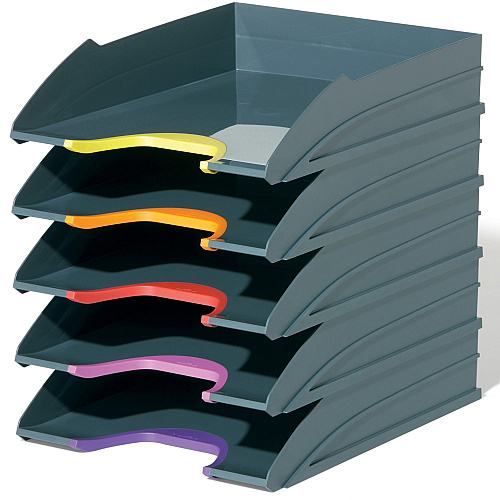 DURABLE&reg; VARICOLOR&reg; Stackable 5 Letter Trays Desktop - Stackable, Front Cut-out - Gray - Plastic - 5 / Pack (770557)