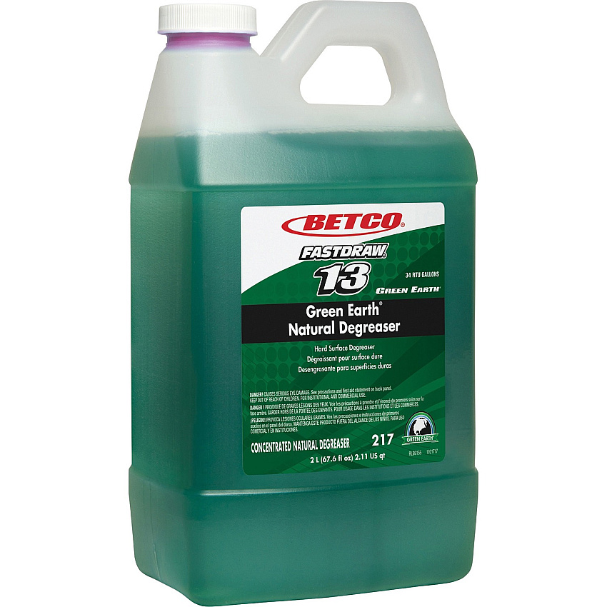Betco Green Earth Natural Degreaser - FASTDRAW 13 Concentrate - 67.6 fl oz (2.1 quart) - Bio-based, Phosphate-free, Spill Proof - Dark Green - 1 Each (2174700)