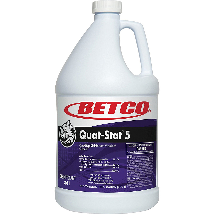 Betco Quat-Stat 5 Disinfectant Gallon Concentrate - 128 fl oz (4 quart) - Lavender Scent - Deodorant - Purple - 1 Each (3410400)