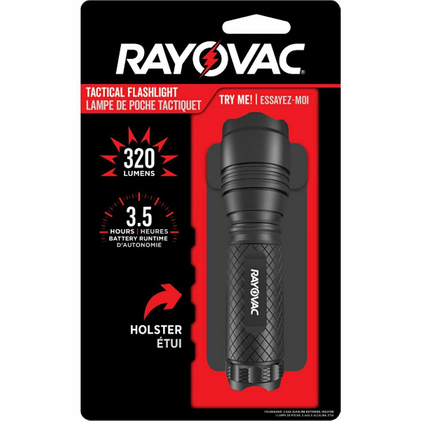 Rayovac RoughNeck 3AAA LED Tactical Flashlight LED - 260 lm Lumen - 3 x AAA - Alkaline - Battery - Aluminum - Water Resistant, Drop Resistant - Black - 1 Each (RN3AAABA)