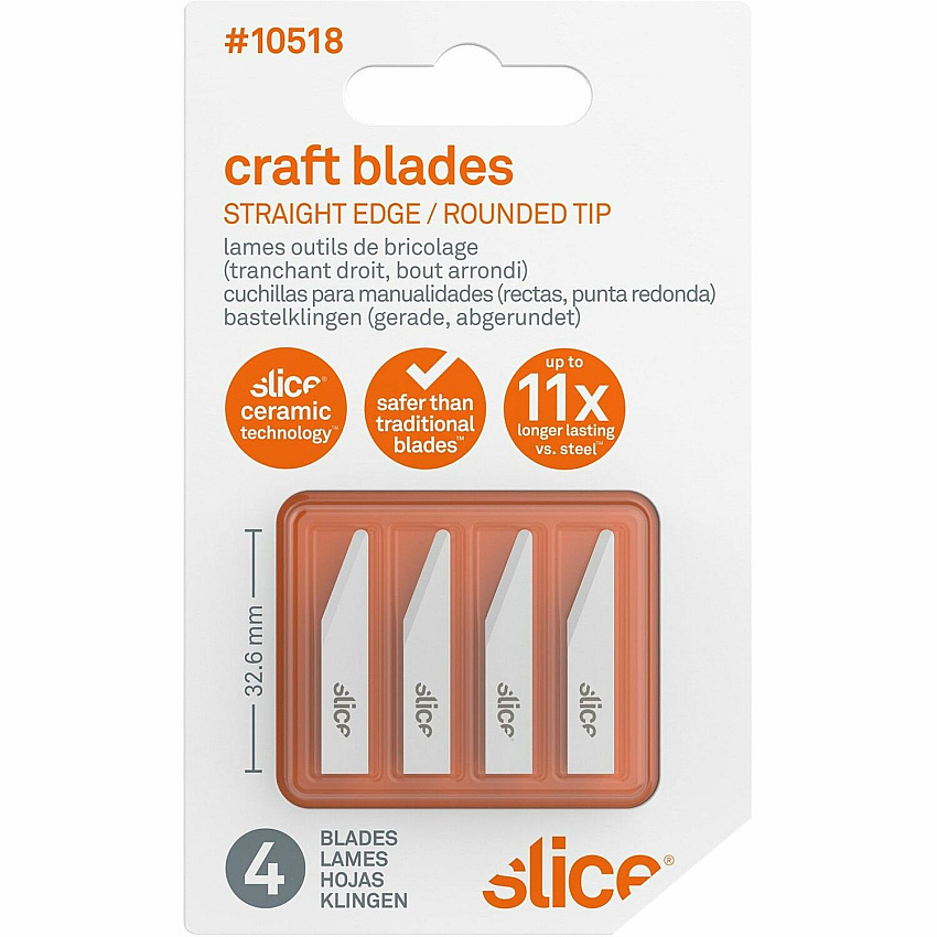 Slice Ceramic Craft Knife Cutting Blades 1.30" Length - Non-conductive, Non-magnetic, Rust Resistant, Non-sparking - Zirconium Oxide - White - 4 / Pack (10518)