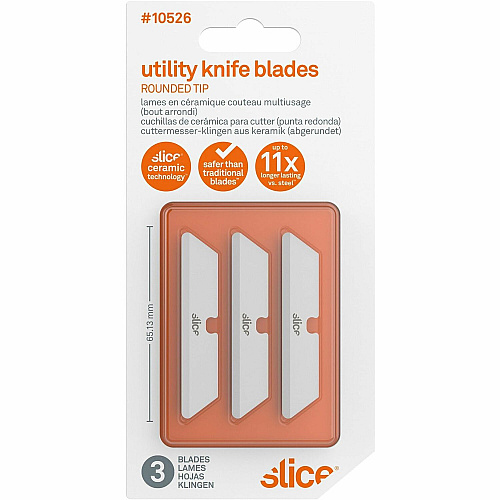 Slice Rounded Tip Ceramic Utility Blades 2.60" Length - Non-conductive, Non-magnetic, Rust Resistant, Reversible, Non-sparking - Zirconium Oxide - White - 3 / Pack (10526)