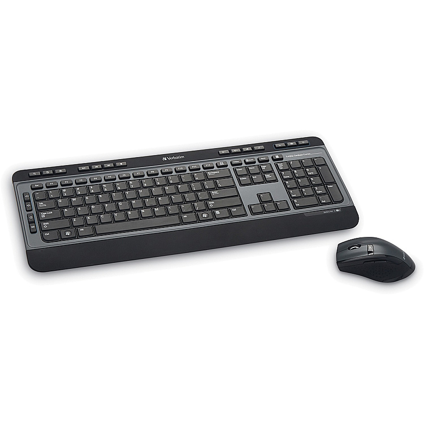 Verbatim Wireless Multimedia Keyboard and 6-Button Mouse Combo - Black USB Type A Wireless RF - Black - USB Type A Wireless RF - Optical - Scroll Wheel - Black - Multimedia Hot Key(s) - AA, AAA - Compatible with Windows, Mac OS, Linux - 1 Each (99788)