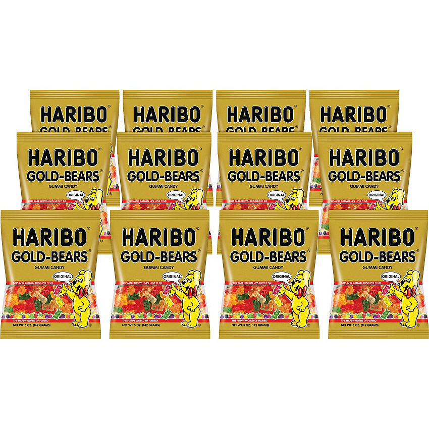 HARIBO Gold-Bears Gummi Candy Lemon, Orange, Pineapple, Raspberry, Strawberry - 5 oz - 12 / Carton (30220)