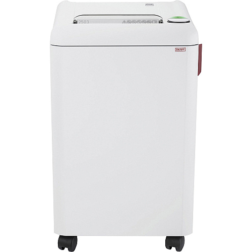 ideal. 2503 Strip Cut Paper Shredder Continuous Shredder - Strip Cut - 21 Per Pass - for shredding Staples, Paper, Paper Clip, Credit Card, CD, DVD - 0.187" Shred Size - P-2 - 10.20" Throat - 20 gal Wastebin Capacity - 750 mW - White - TAA C (IDEDSH0300H)