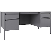 Lorell Fortress Series Double-Pedestal Teachers Desk 29.5" Height x 60" Width x 30" Depth - Double Pedestal - T-mold Edge - Material: Steel - Finish: Gray (LLR66942)