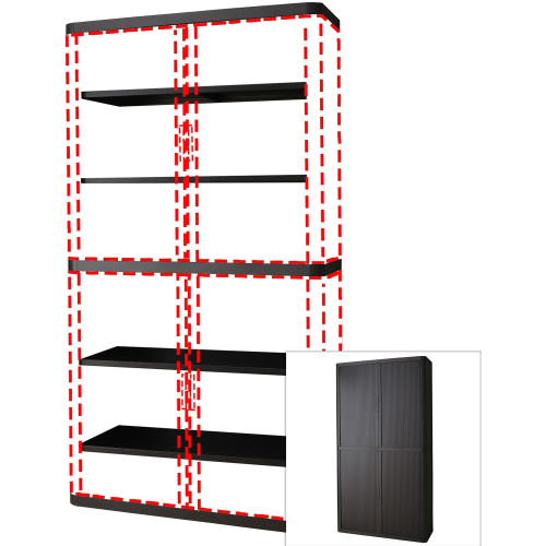 Paperflow easyOffice 80" Black Storage Cabinet Top, Back, Base and Shelves (366014192396)
