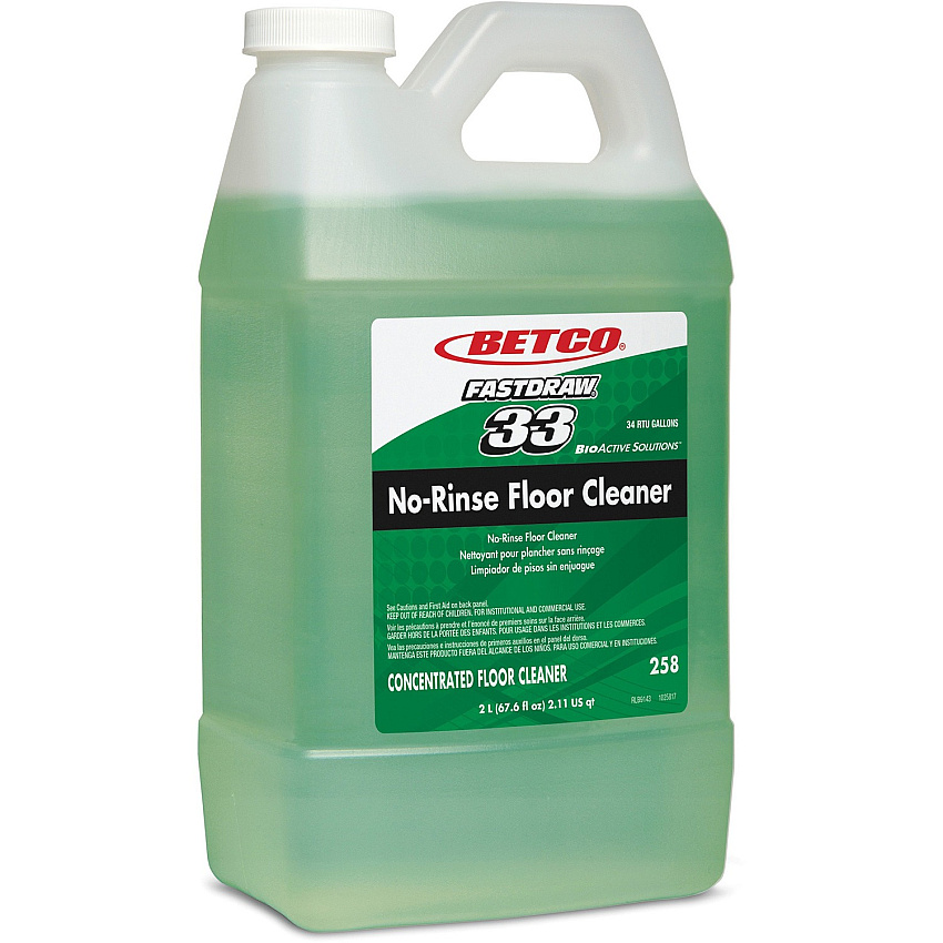 Betco No-Rinse Floor Cleaner - FASTDRAW 33 Concentrate - 64 fl oz (2 quart) - Rain Fresh Scent - Rinse-free, Non-flammable, Glycol-free, Petroleum Free, Phosphate-free, Water Soluble, Silicate-free - Light Green - 4 / Carton (2584700)