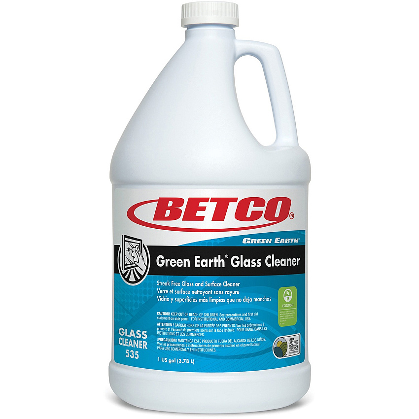 Betco Green Earth Glass Cleaner Concentrate - 128 fl oz (4 quart) - Bio-based, Non-scratching, Non-streaking, Fog-free, Pleasant Scent, Residue-free - Blue - 4 / Carton (5350400)