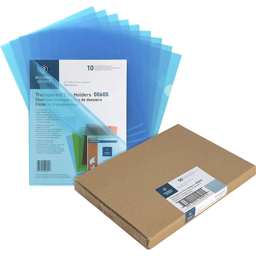 Business Source Letter File Sleeve 8 1/2" x 11" - 20 Sheets Capacity - Blue - 10/Pack - 5 / Box (BSN00605BX)
