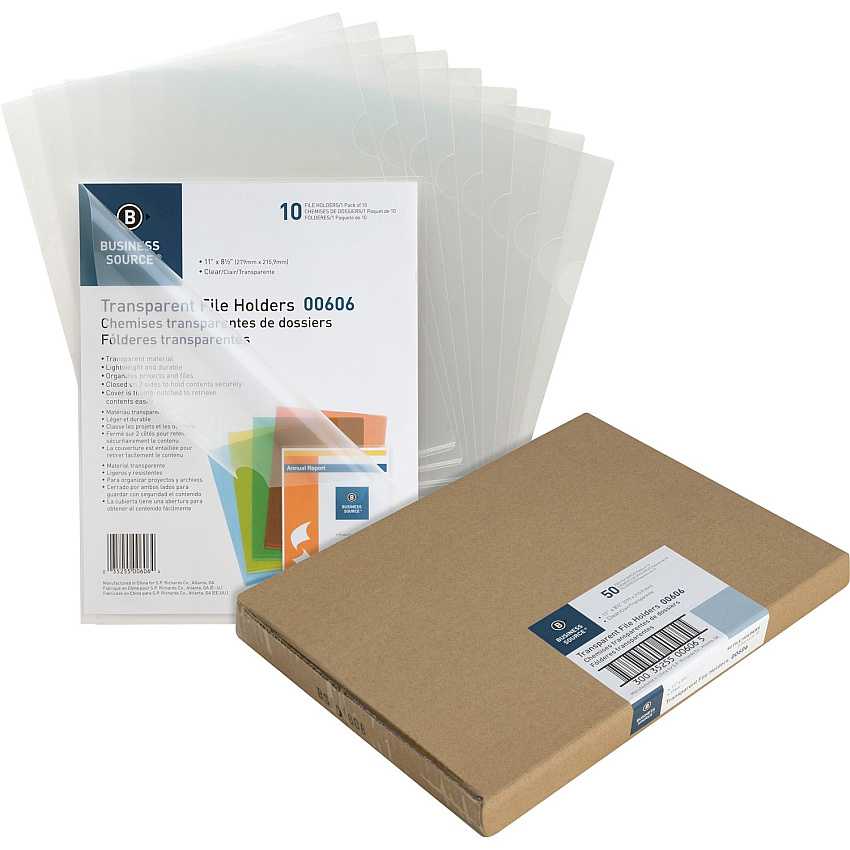Business Source Letter File Sleeve 8 1/2" x 11" - 20 Sheets Capacity - Clear - 10/Pack - 5 / Box (BSN00606BX)