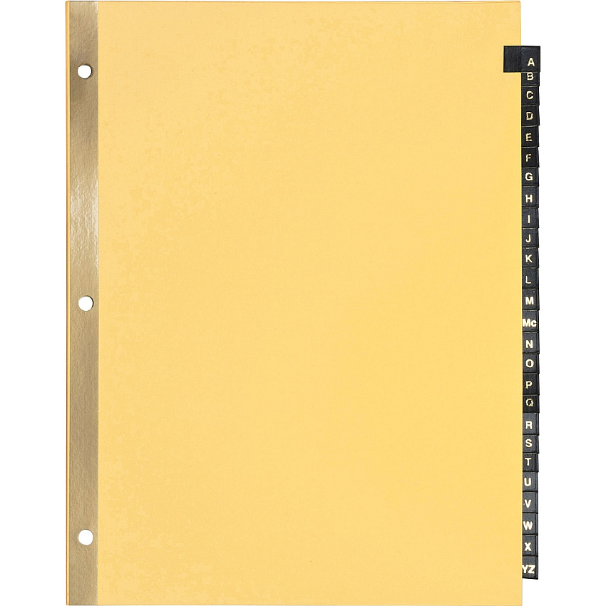 Business Source A-Z Black Leather Tab Index Dividers 26 Printed Tab(s) - Character - A-Z - 8.5" Divider Width x 11" Divider Length - Letter - 3 Hole Punched - Buff Paper Divider - Black Leather Tab(s) - 20% - Heavy Duty, Reinforced Edges, Punch (BSN01181)