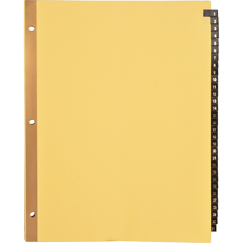 Business Source 1-31 Black Leather Tab Index Dividers 31 Printed Tab(s) - Digit - 1-31 - 8.5" Divider Width x 11" Divider Length - Letter - 3 Hole Punched - Buff Paper Divider - Black Leather Tab(s) - 20% Recycled - Heavy Duty, Reinforced Edges (BSN01182)
