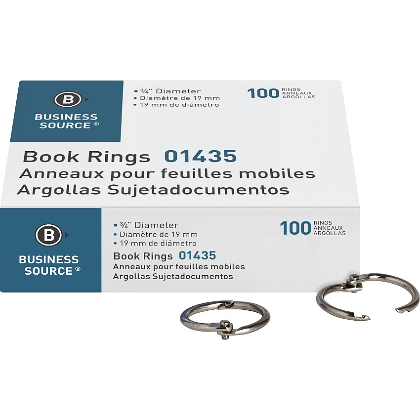 Business Source Standard Book Rings 0.8" Diameter - Silver - 100 / Box (BSN01435)