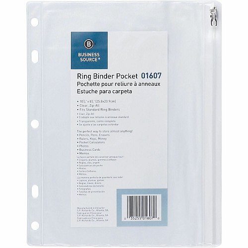 Business Source Punched Economy Binder Pocket 10" Height x 8" Width - 7 x Holes - Ring Binder - Clear - Plastic - 24 / Box (BSN01607BX)
