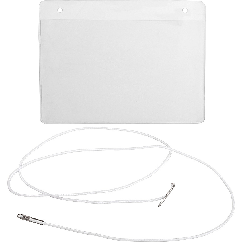 Business Source Elastic Cord Hanging Name Badges 4" x 3" - Durable, Reusable - White, Clear - 50/Box - 5 / Bundle (BSN01615BD)