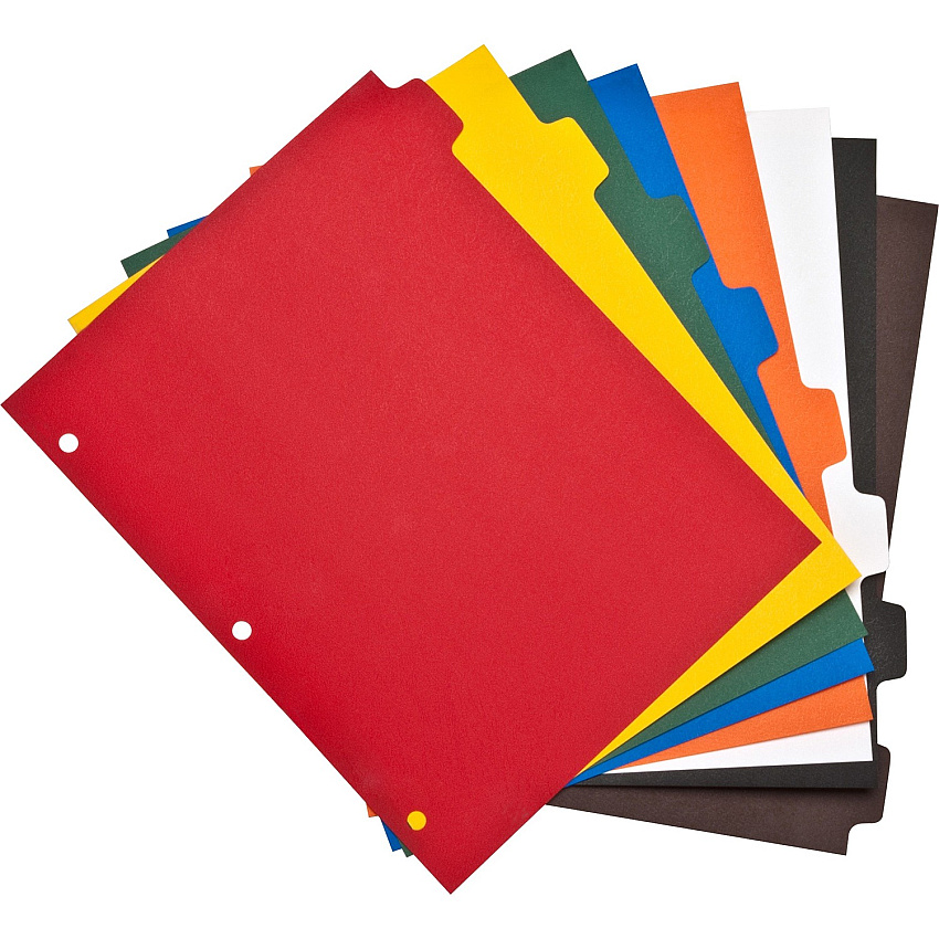 Business Source Plain Tab Color Polyethylene Index Dividers Blank Tab(s) - 8 Tab(s)/Set - 8.5" Divider Width x 11" Divider Length - Letter - 3 Hole Punched - Red Polyethylene, Yellow, Green, Blue, Orange, White, Black, Brown Divider - Red Polye (BSN01810)