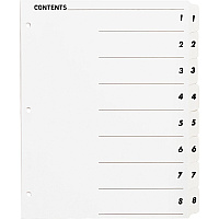 Business Source Table of Content Quick Index Dividers Printed Tab(s) - Digit - 1-8 - 8 Tab(s)/Set - 8.5" Divider Width x 11" Divider Length - 3 Hole Punched - White Divider - White Mylar Tab(s) - 8 / Set (BSN05853)
