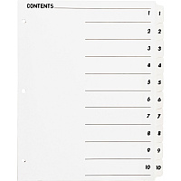 Business Source Table of Content Quick Index Dividers Printed Tab(s) - Digit - 1-10 - 10 Tab(s)/Set - 8.5