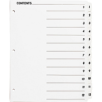 Business Source Table of Content Quick Index Dividers Printed Tab(s) - Digit - 1-12 - 12 Tab(s)/Set - 8.5" Divider Width x 11" Divider Length - 3 Hole Punched - White Divider - White Mylar Tab(s) - 12 / Set (BSN05855)