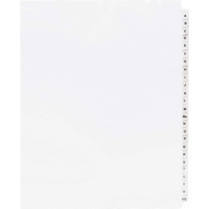 Business Source A-Z Tab Table of Contents Index Dividers Printed Tab(s) - Character - A-Z - 25 Tab(s)/Set - 8.5" Divider Width x 11" Divider Length - Letter - 3 Hole Punched - White Divider - White Mylar Tab(s) - 25 / Set (BSN05858)