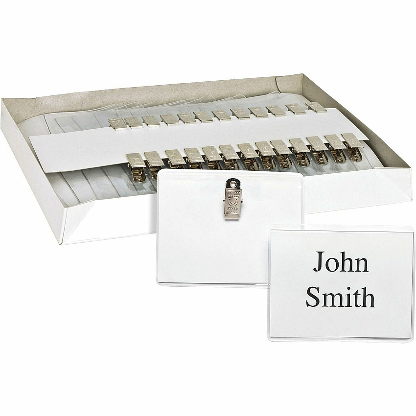 Business Source Clip Holder Style Badge Kit 2.3" Height x 3.5" Width - Clear - 50 / Box (BSN19180)