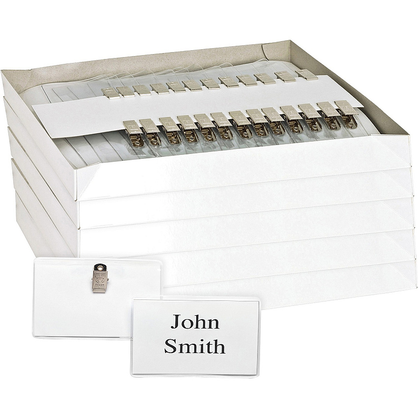 Business Source Clip Holder Style Badge Kit 2.3" Height x 3.5" Width - Clear - 50/Box - 5 / Bundle (BSN19180BD)
