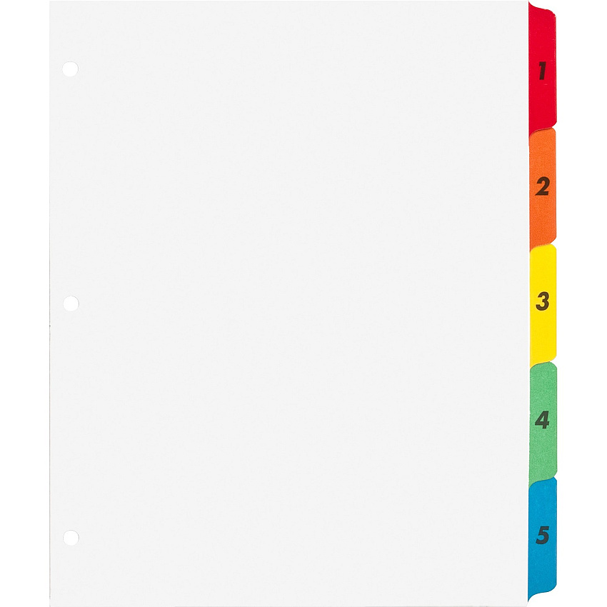 Business Source Table of Content Quick Index Dividers Printed Tab(s) - Digit - 1-5 - 5 Tab(s)/Set - 8.5" Divider Width x 11" Divider Length - 3 Hole Punched - Multicolor Mylar Divider - Multicolor Mylar Tab(s) - 5 / Set (BSN21900)