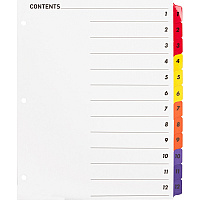 Business Source Table of Content Quick Index Dividers Printed Tab(s) - Digit - 1-12 - 12 Tab(s)/Set - 8.5" Divider Width x 11" Divider Length - 3 Hole Punched - Multicolor Divider - Multicolor Mylar Tab(s) - 12 / Set (BSN21903)