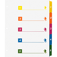 Business Source Color-coded Table of Contents/Tabs Index Dividers Printed Tab(s) - Digit - 1-5 - 5 Tab(s)/Set - 3 Hole Punched - White Divider - Multicolor Mylar Tab(s) - 24 / Box (BSN21908)