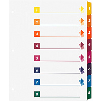 Business Source Color-coded Table of Contents/Tabs Index Dividers Printed Tab(s) - Digit - 1-8 - 8 Tab(s)/Set - 3 Hole Punched - White Divider - Multicolor Mylar Tab(s) - 24 / Box (BSN21909)