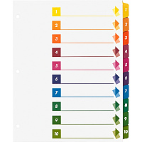 Business Source Color-coded Table of Contents/Tabs Index Dividers Printed Tab(s) - Digit - 1-10 - 10 Tab(s)/Set - 3 Hole Punched - Multicolor Divider - Multicolor Mylar Tab(s) - 24 / Box (BSN21910)