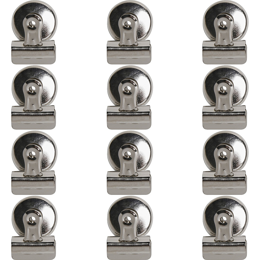 Business Source Magnetic Grip Clips No. 1 - 1.3" Width - for Paper - Magnetic Backing, Heavy Duty - Silver - 12 / Box (BSN58504BX)
