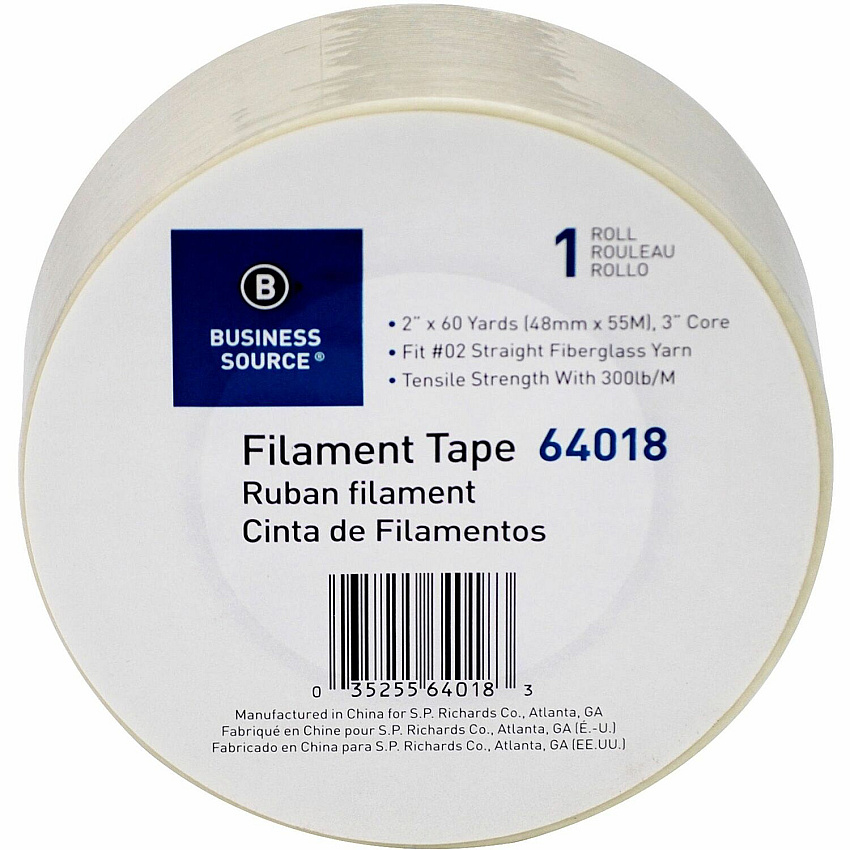 Business Source Heavy-duty Filament Tape 60 yd Length x 2" Width - 3" Core - White - Fiberglass Filament Roll - 1 Roll (BSN64018)