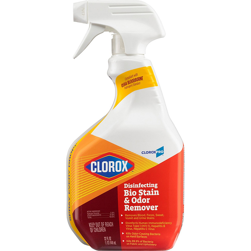 CloroxPro Disinfecting Bio Stain & Odor Remover Spray Ready-To-Use - 32 fl oz (1 quart) - Bleach-free - Translucent - 1 Each (31903)