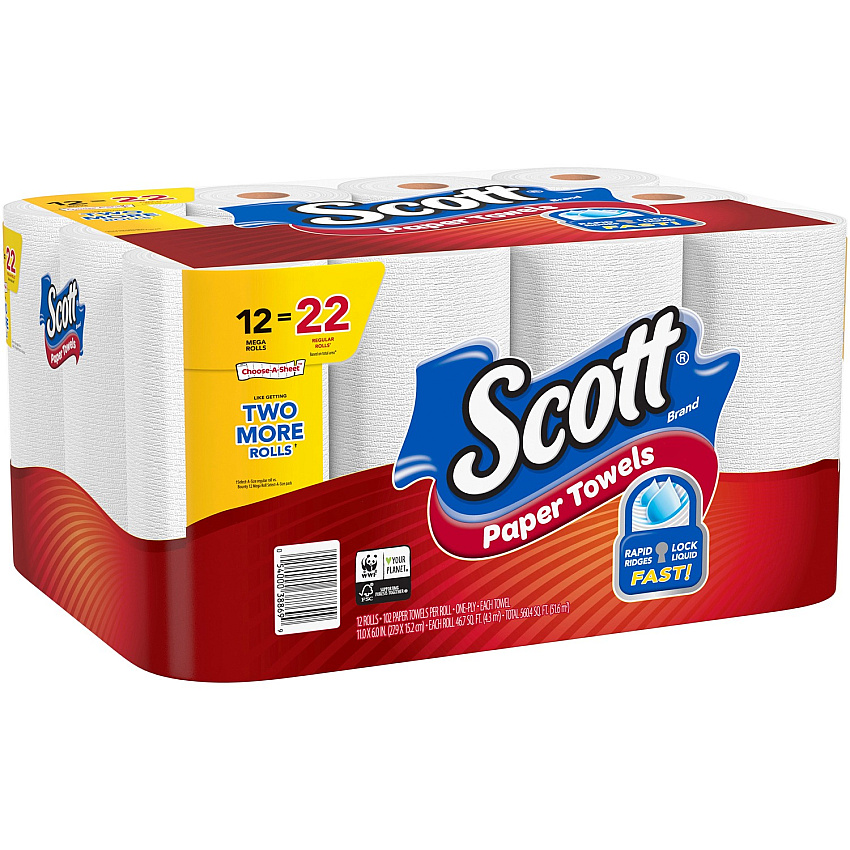 Scott&reg; Choose-A-Sheet Kitchen Paper Towels, 1-Ply, 102 Sheets, 12 Rolls 1 Ply - 11" x 6" - 102 Sheets/Roll - White - 12 / Pack (38869)