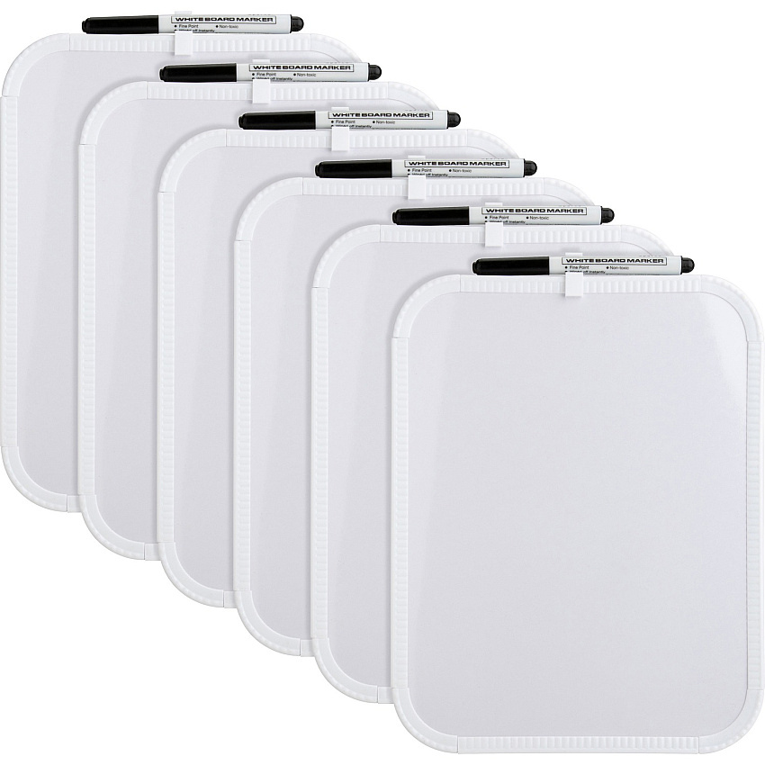 Lorell Personal Whiteboards 11" (0.9 ft) Width x 8.5" (0.7 ft) Height - White Melamine Surface - White Plastic Frame - Rectangle - 6 / Bundle (LLR75620BD)