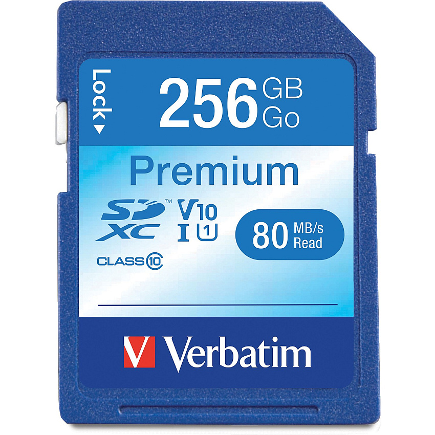 Verbatim 256GB Premium SDXC Memory Card, UHS-I V10 U1 Class 10 90 MB/s Read - Lifetime Warranty (99828)