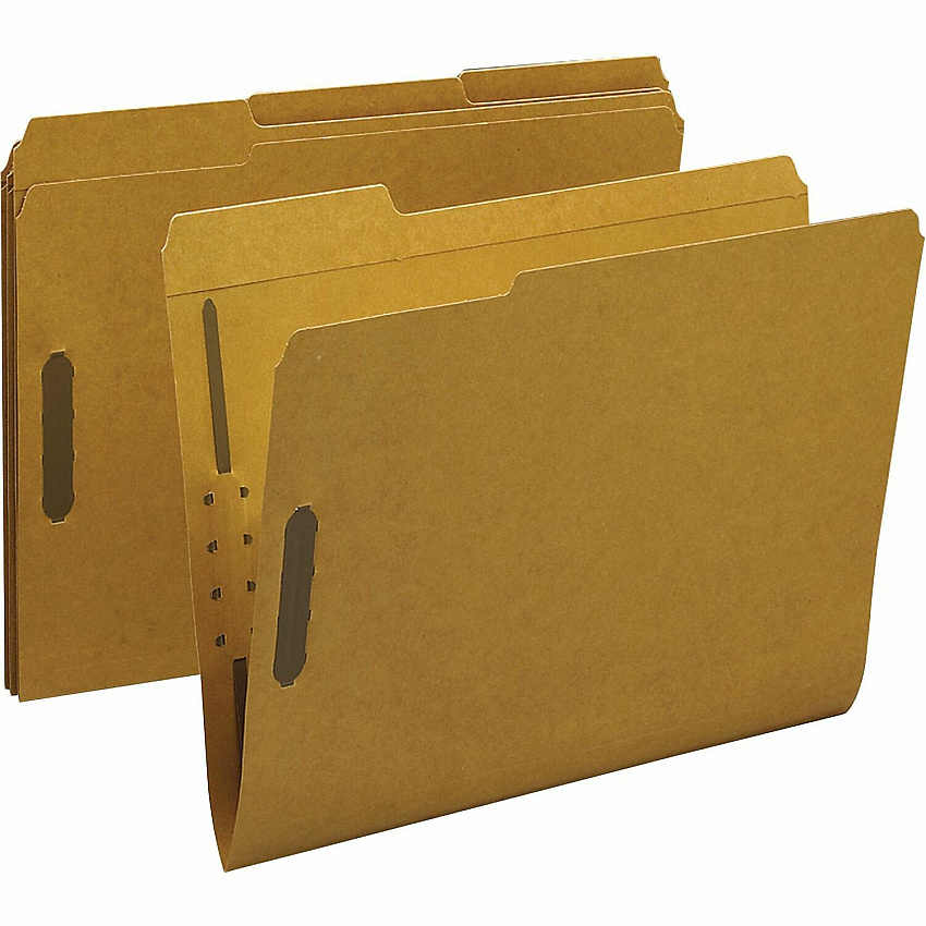 Business Source 1/3 Tab Cut Letter Recycled Fastener Folder 8 1/2" x 11" - 2" Fastener Capacity - Top Tab Location - Assorted Tab Position - 10% Recycled - 50 / Box (BSN17214)