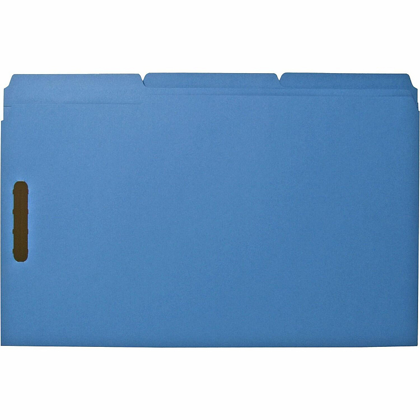 Business Source 1/3 Tab Cut Legal Recycled Fastener Folder 8 1/2" x 14" - 3/4" Expansion - 2 Fastener(s) - 2" Fastener Capacity - Top Tab Location - Assorted Tab Position - 11 pt. - Blue - 10% Recycled - 50 / Box (BSN17219)