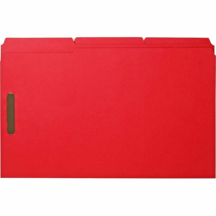 Business Source 1/3 Tab Cut Legal Recycled Fastener Folder 8 1/2" x 14" - 3/4" Expansion - 2 Fastener(s) - 2" Fastener Capacity - Top Tab Location - Assorted Tab Position - 11 pt. - Red - 10% Recycled - 50 / Box (BSN17221)