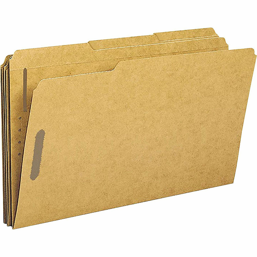 Business Source 1/3 Tab Cut Legal Recycled Fastener Folder 8 1/2" x 14" - 2 Fastener(s) - Top Tab Location - Assorted Tab Position - 10% Recycled - 50 / Box (BSN17232)