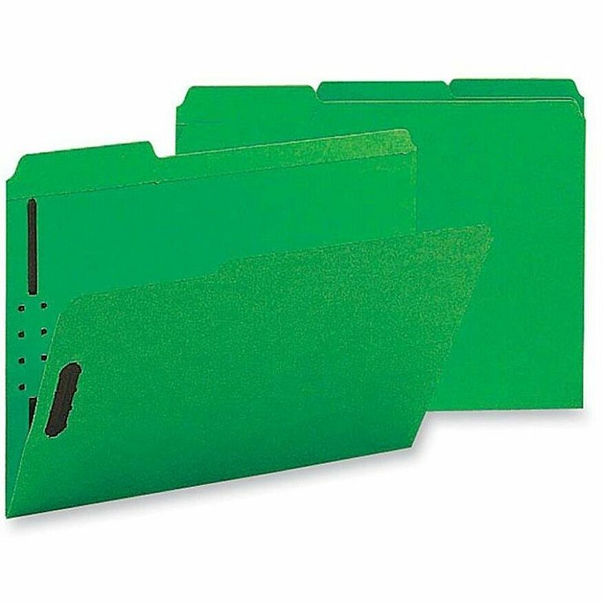 Business Source 1/3 Tab Cut Letter Recycled Fastener Folder 8 1/2" x 11" - 3/4" Expansion - 2 Fastener(s) - 2" Fastener Capacity - Top Tab Location - Assorted Tab Position - 11 pt. - Green - 10% Recycled - 50 / Box (BSN17268)